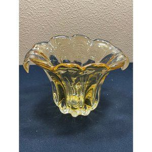 Teleflora Hand Blown Glass Light Yellow Amber Vase